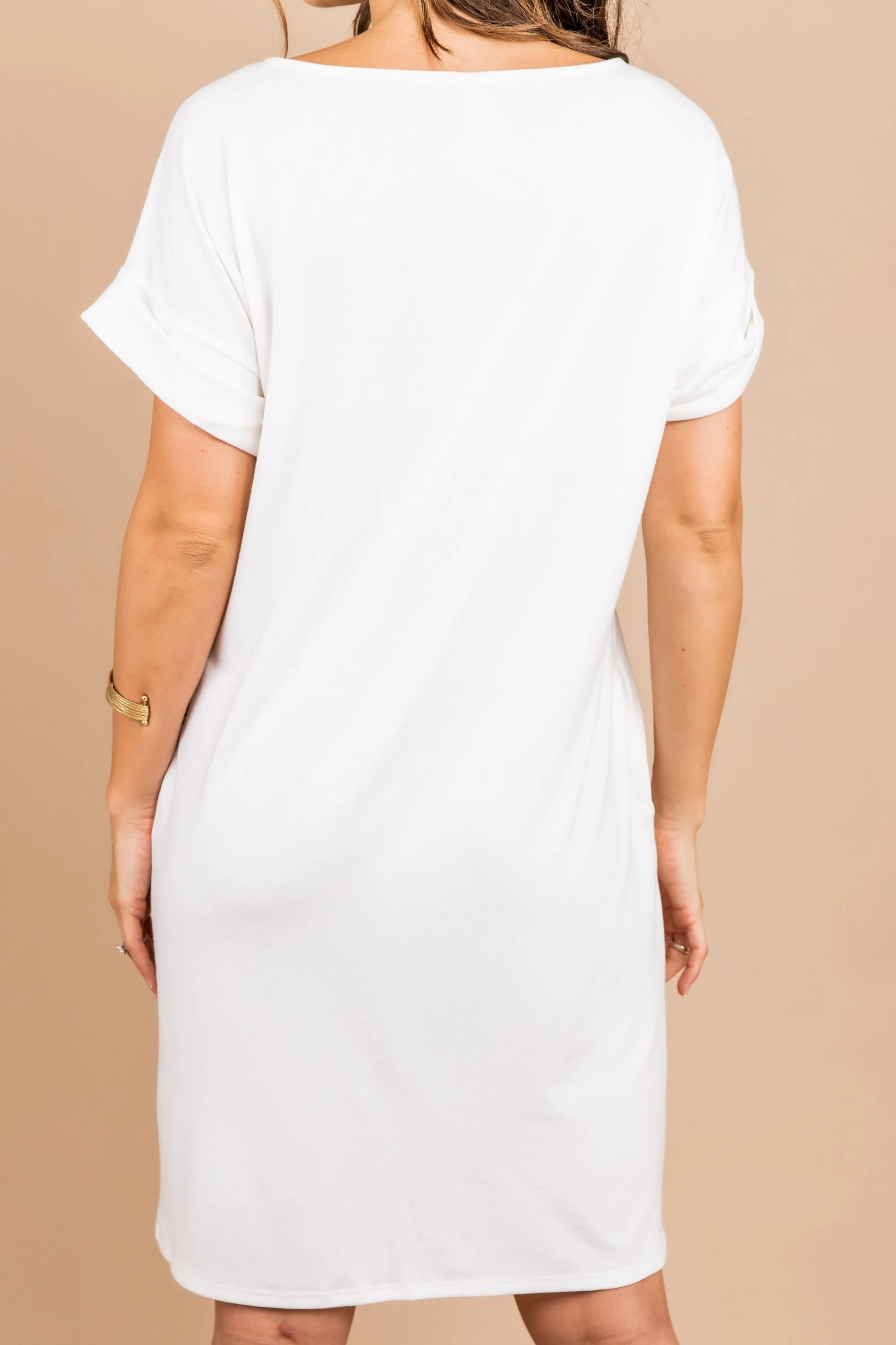 Get To Know Me Ivory White T-shirt Dress