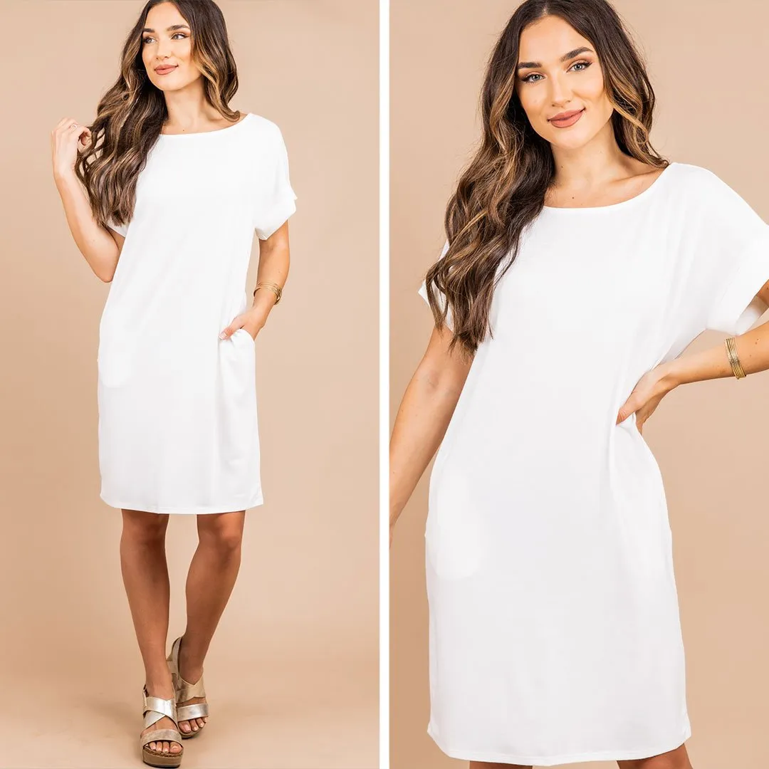 Get To Know Me Ivory White T-shirt Dress