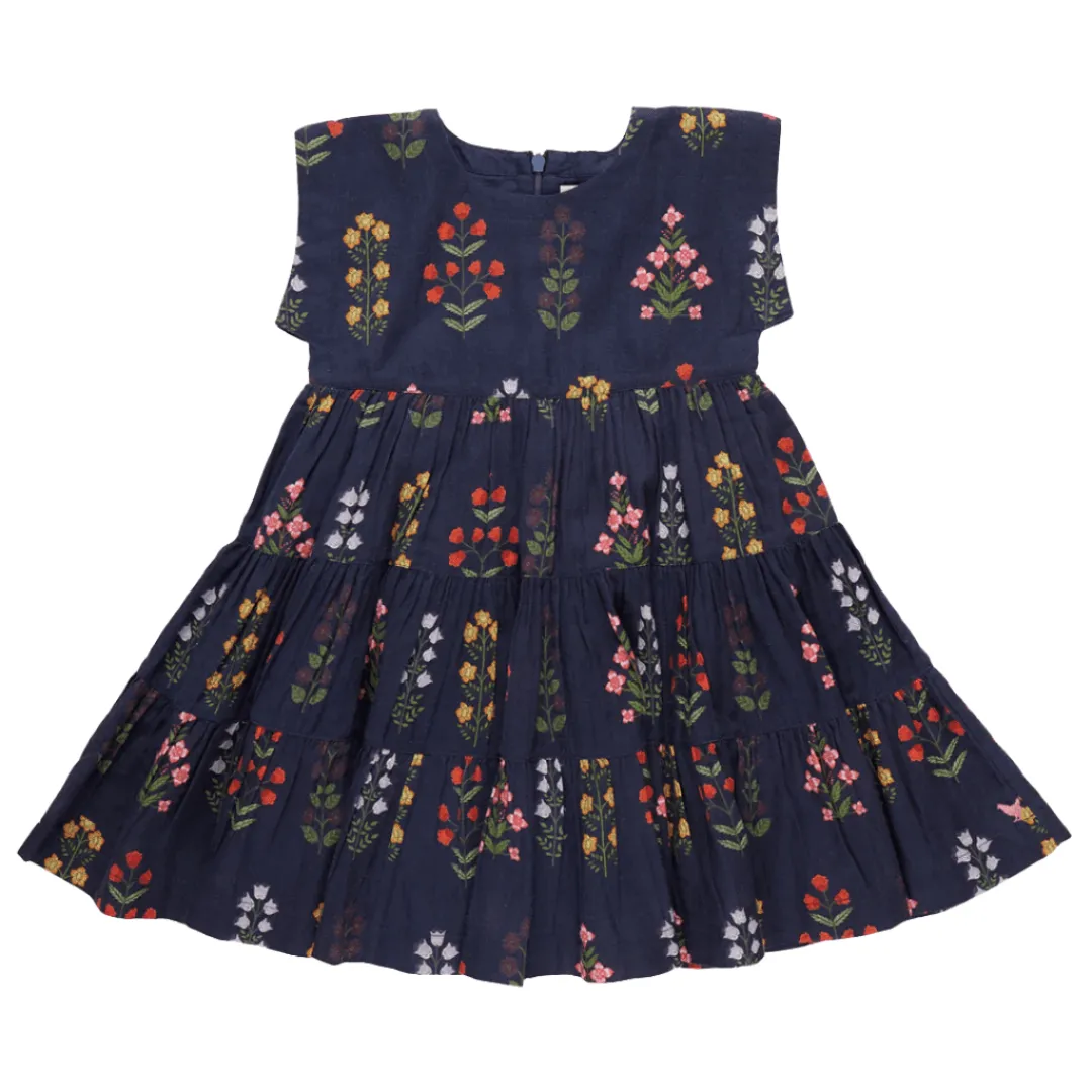 Girls Dress | Peachy - Navy Field Floral | PInk Chicken