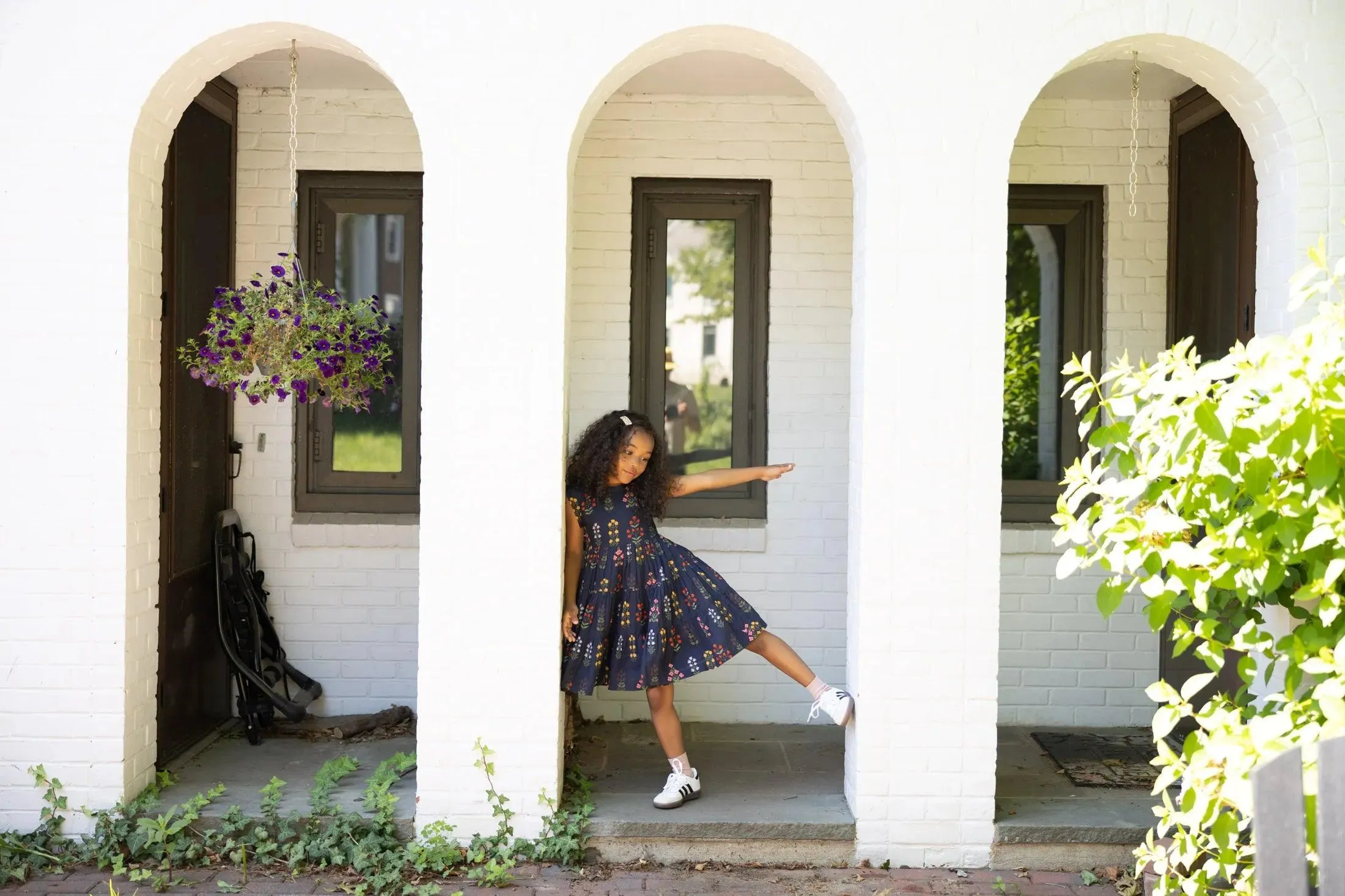 Girls Dress | Peachy - Navy Field Floral | PInk Chicken