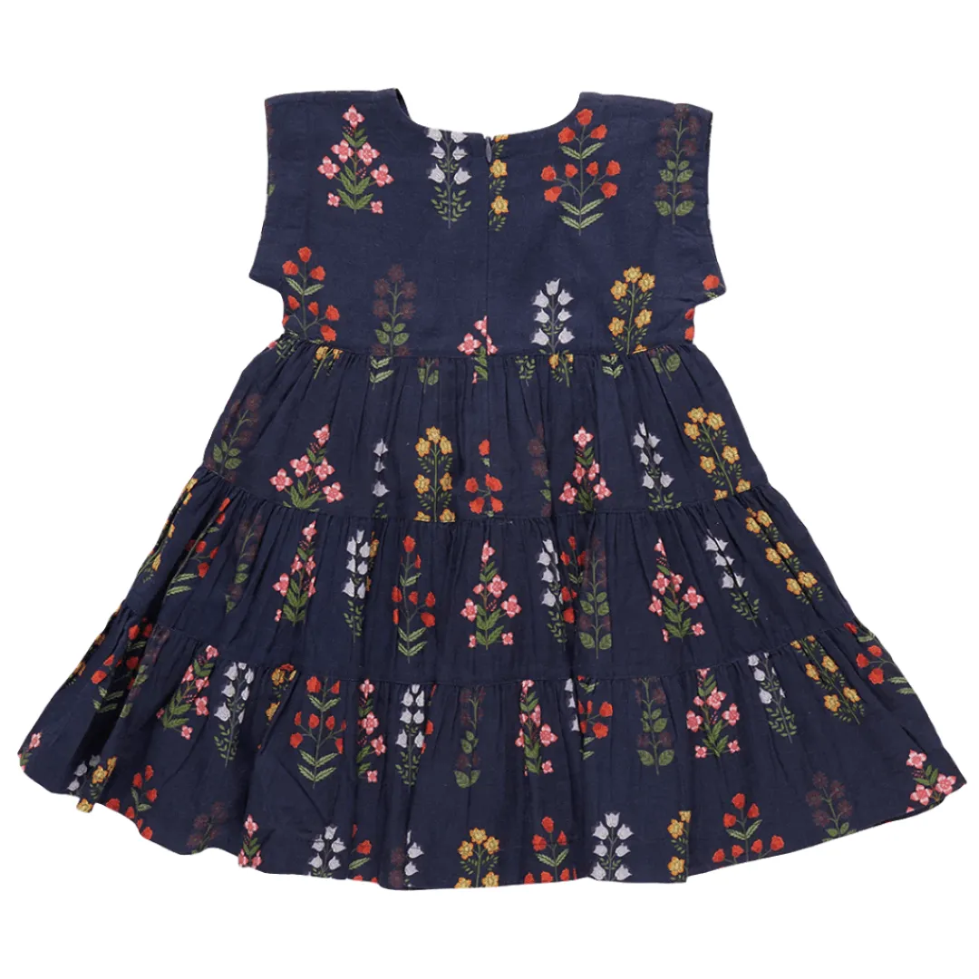 Girls Dress | Peachy - Navy Field Floral | PInk Chicken