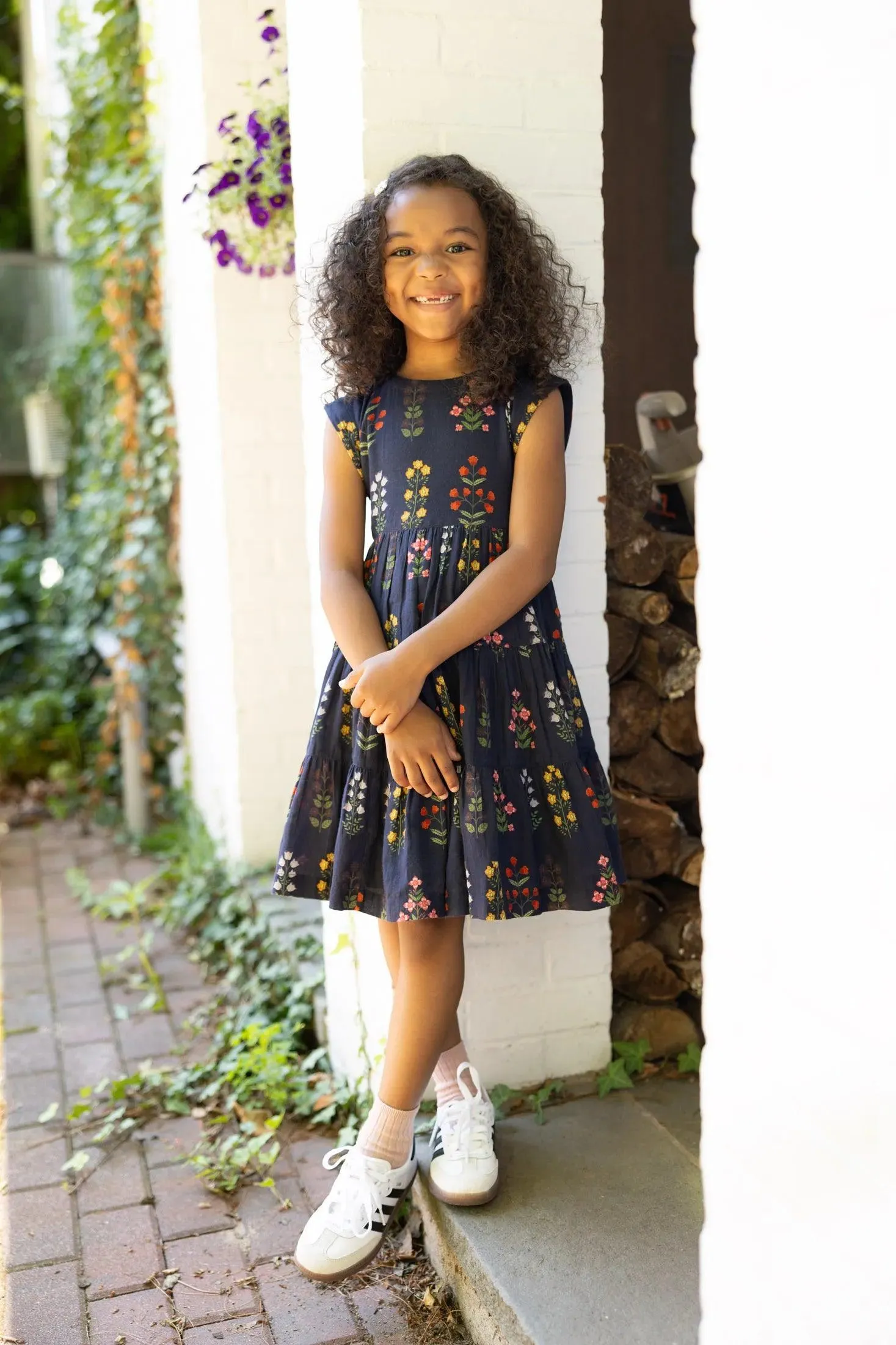 Girls Dress | Peachy - Navy Field Floral | PInk Chicken