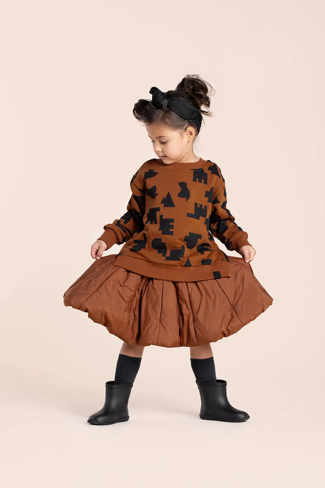 Girls Quilted Nylon Skirt l Rust
