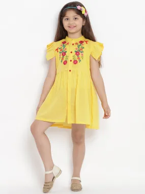 Girls Yellow Embroidered Dress