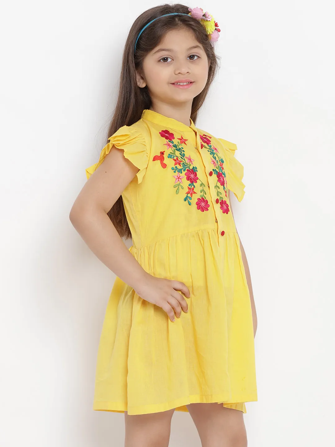 Girls Yellow Embroidered Dress