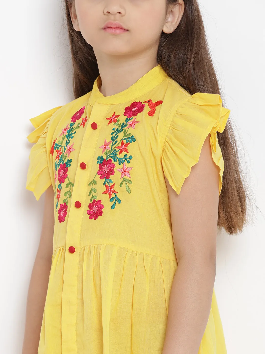 Girls Yellow Embroidered Dress