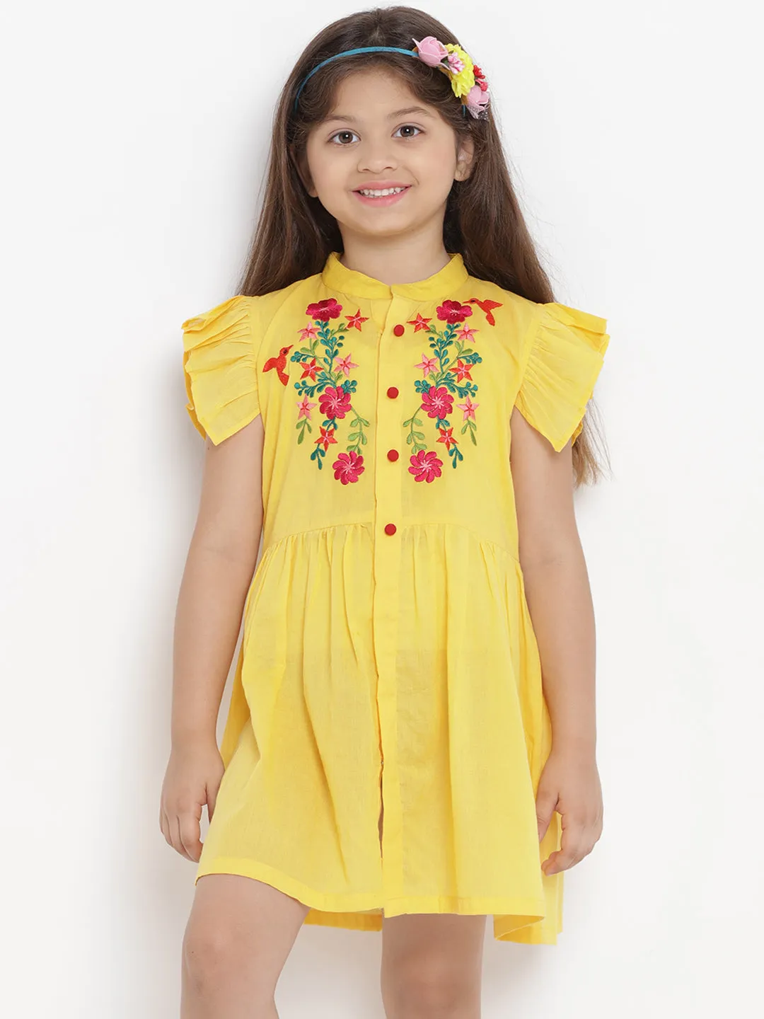 Girls Yellow Embroidered Dress
