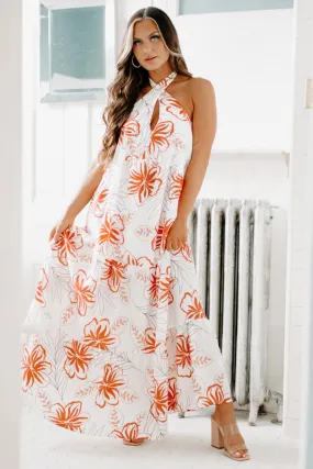 Going On Vacation Floral Halter Maxi Dress (White)
