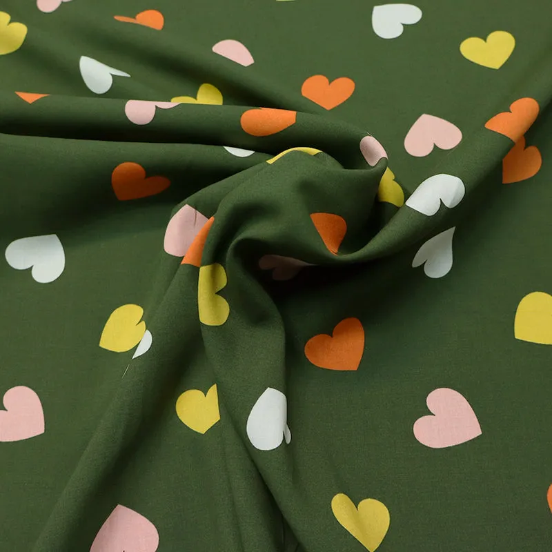 Green Viscose - Autumnal Hearts