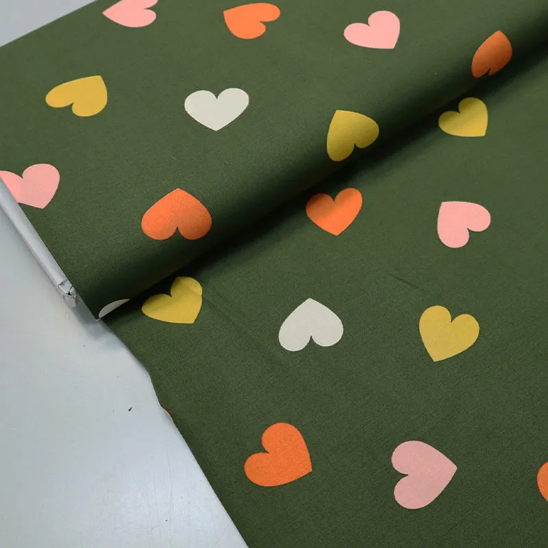 Green Viscose - Autumnal Hearts