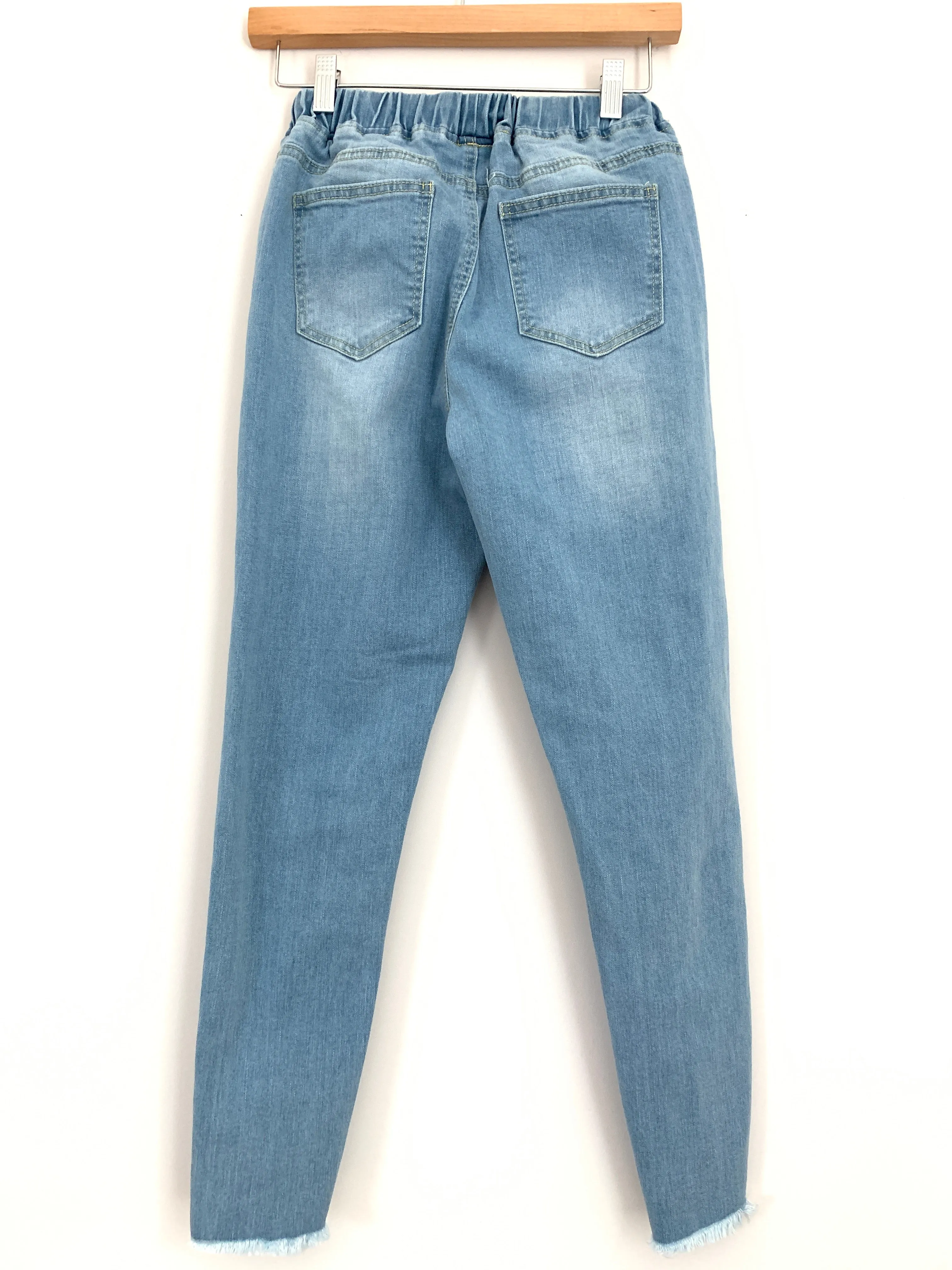 Hayden Light Wash Drawstring Waist Distressed Jeans- Size S (Inseam 25.5”)