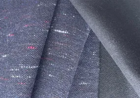 Hefty Flecked Midnight Navy Wool Blend Twill Coating (Made in Italy)