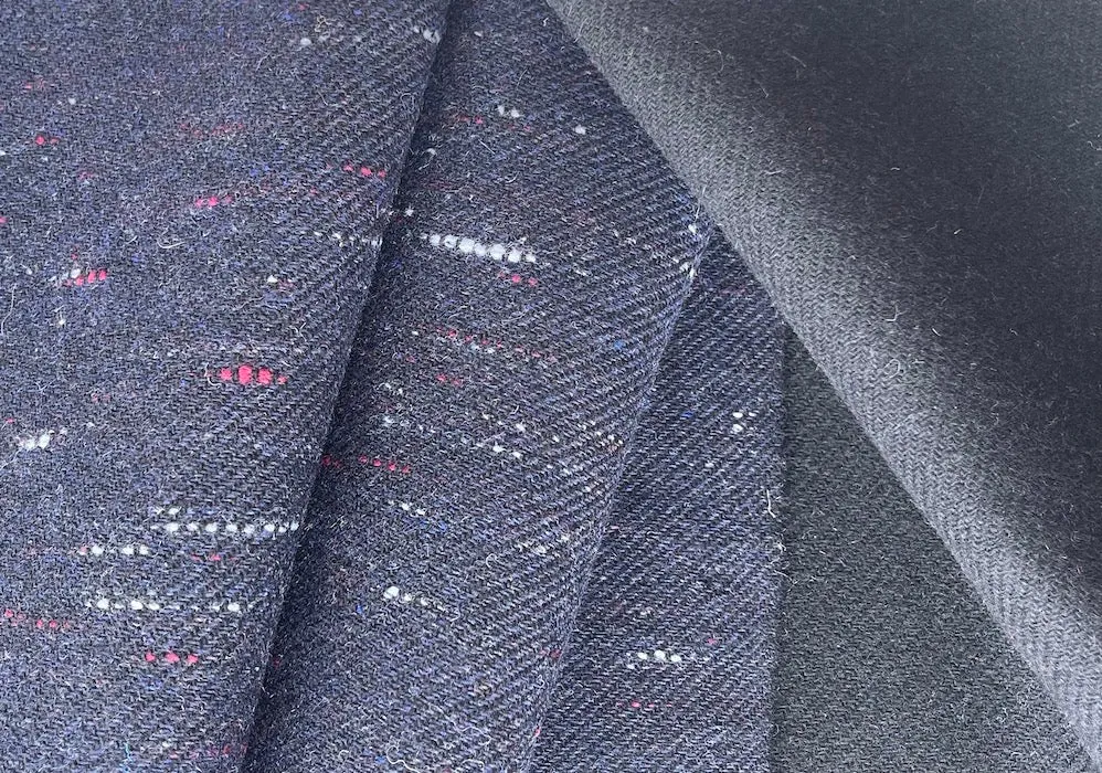 Hefty Flecked Midnight Navy Wool Blend Twill Coating (Made in Italy)