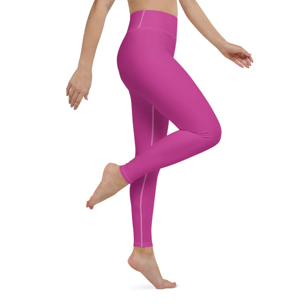 Hot Pink Women's Yoga Leggings, Best Solid Pink Color Active Wear-Made in USA/EU/MX