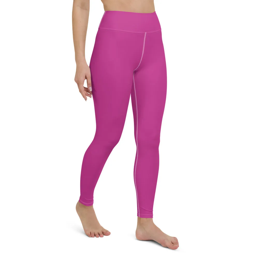 Hot Pink Women's Yoga Leggings, Best Solid Pink Color Active Wear-Made in USA/EU/MX