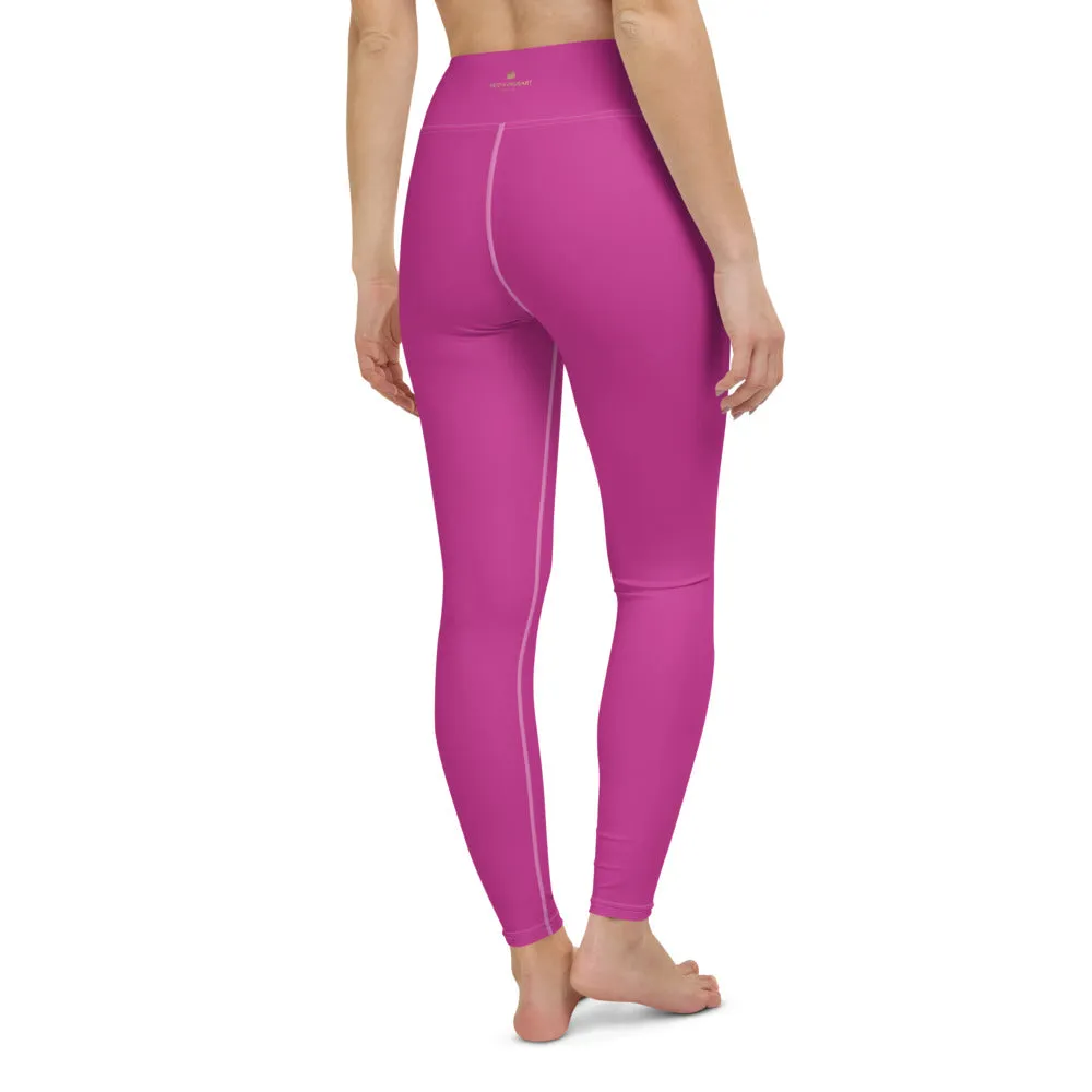 Hot Pink Women's Yoga Leggings, Best Solid Pink Color Active Wear-Made in USA/EU/MX