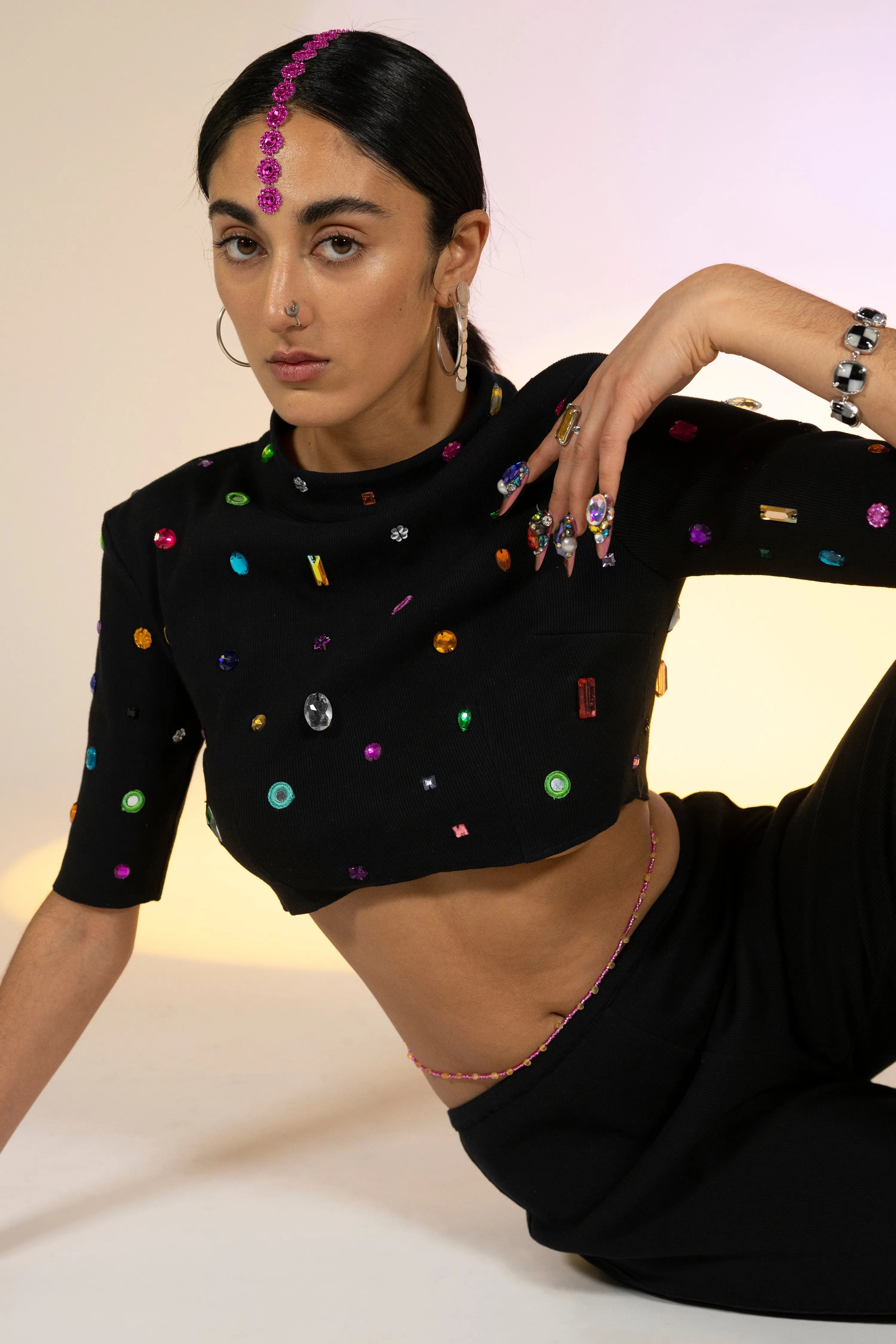Jewelled Sari Top