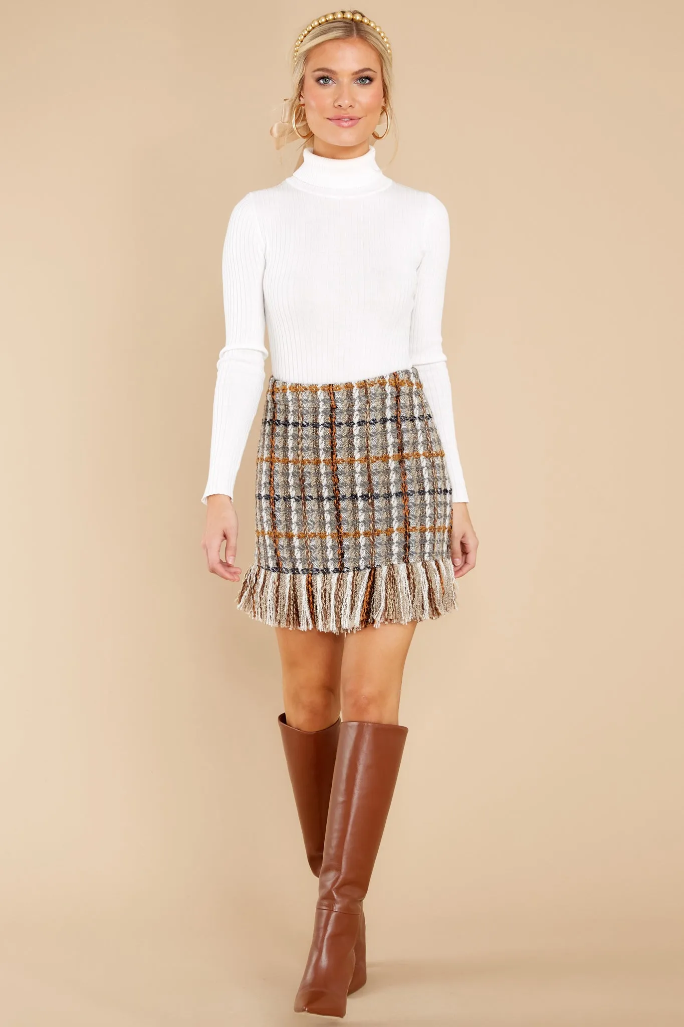 Just Classy Taupe Tweed Skirt