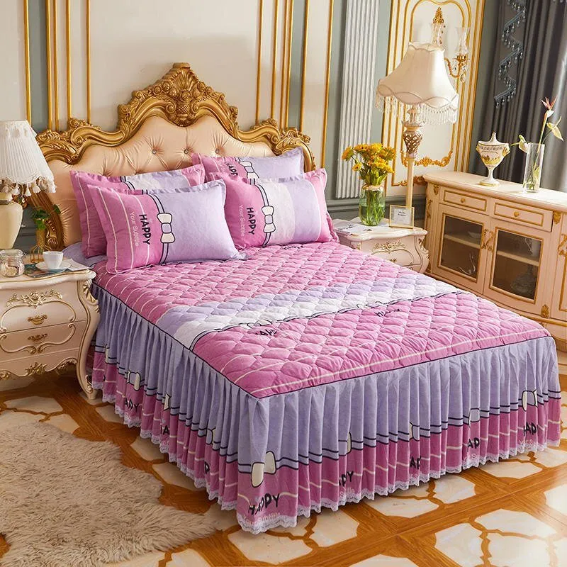Lace Quilted Bed Skirt - Luxury King Size Bed Cover