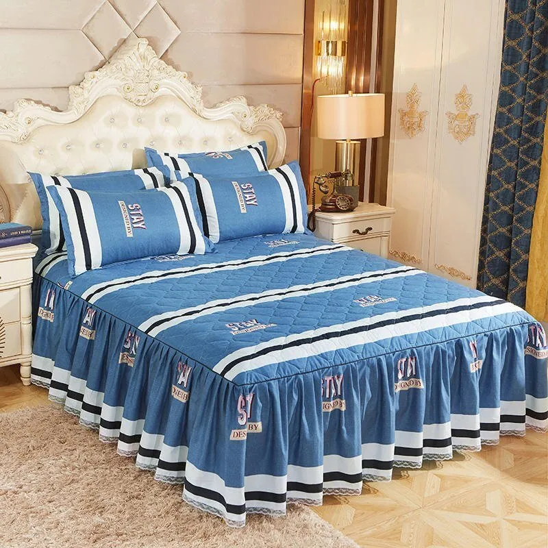 Lace Quilted Bed Skirt - Luxury King Size Bed Cover