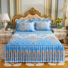 Lace Quilted Bed Skirt - Luxury King Size Bed Cover