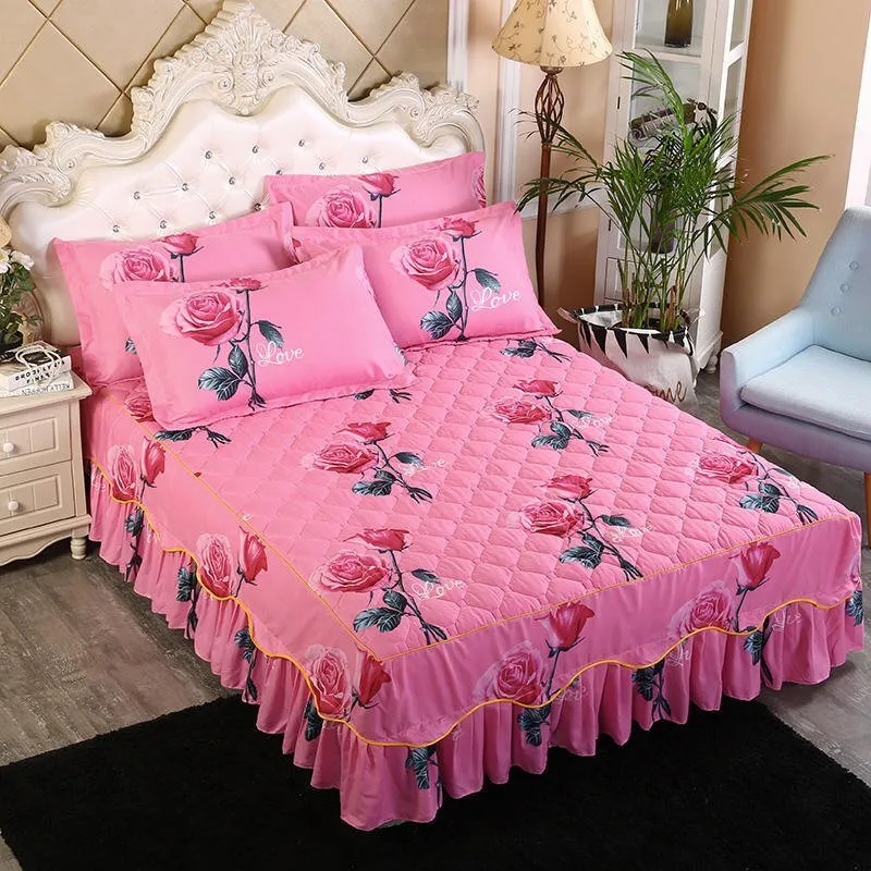 Lace Quilted Bed Skirt - Luxury King Size Bed Cover