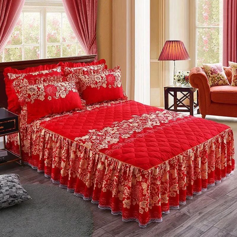 Lace Quilted Bed Skirt - Luxury King Size Bed Cover