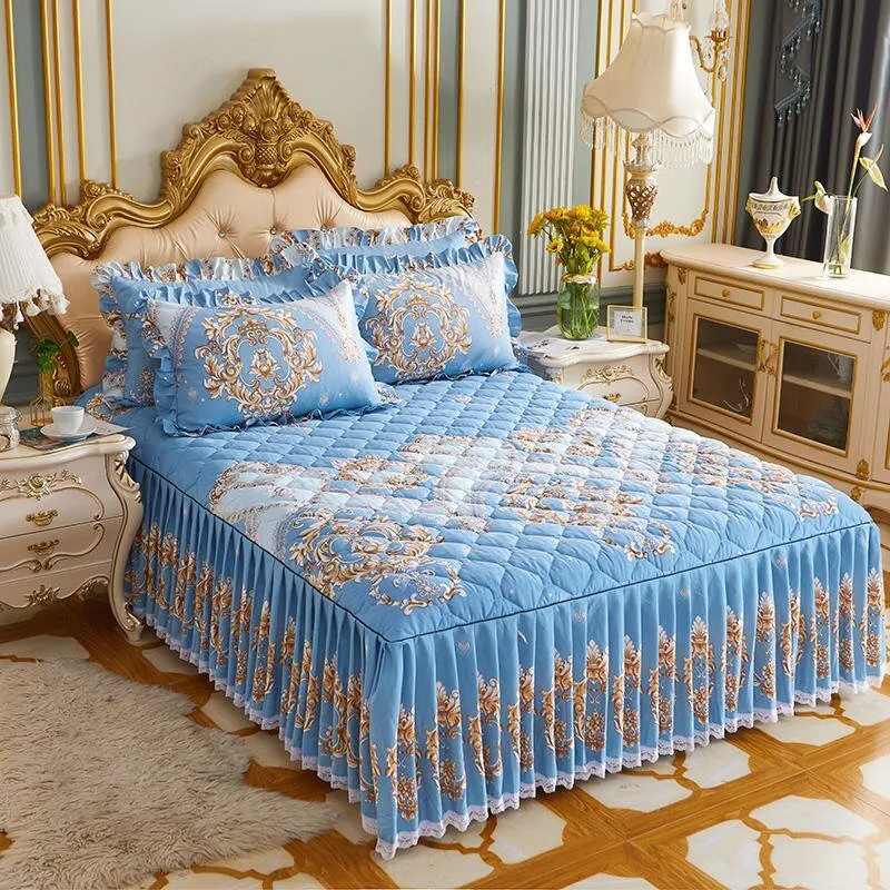 Lace Quilted Bed Skirt - Luxury King Size Bed Cover