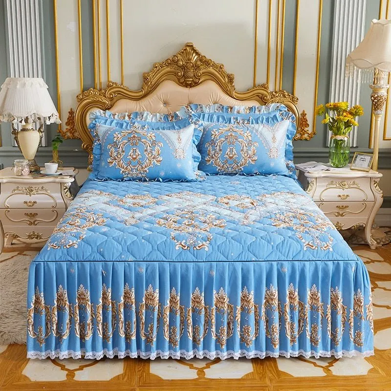 Lace Quilted Bed Skirt - Luxury King Size Bed Cover