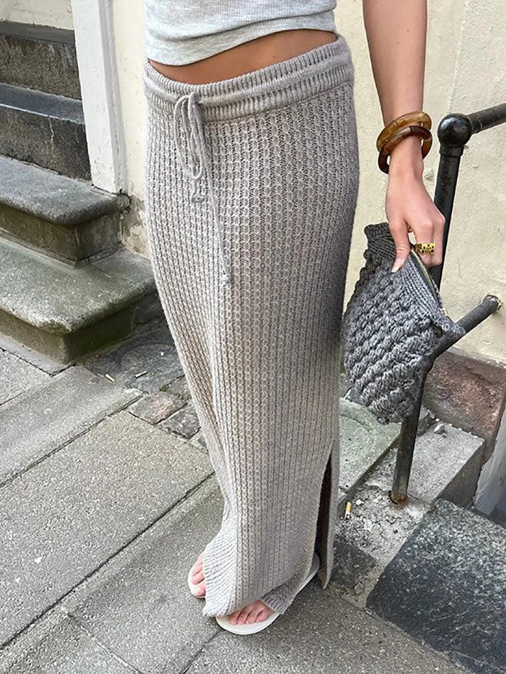 LANFUBEISI - Low Waist Slim Split Hip Wrap Knit Skirt