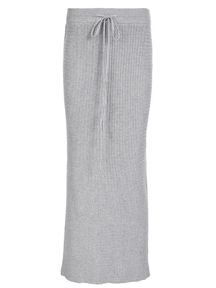 LANFUBEISI - Low Waist Slim Split Hip Wrap Knit Skirt