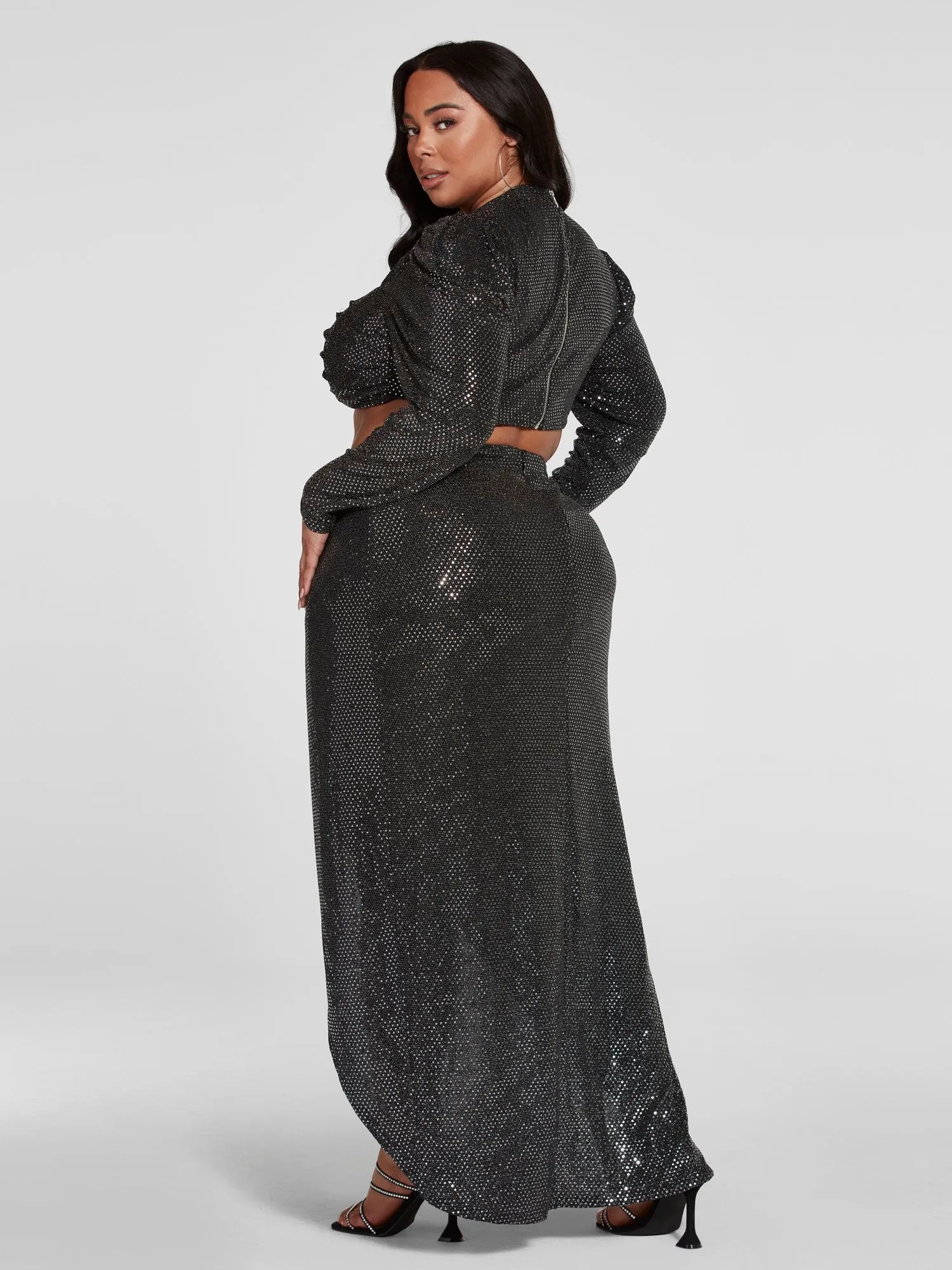 Leandra Puff Sleeve Metallic Crop Top