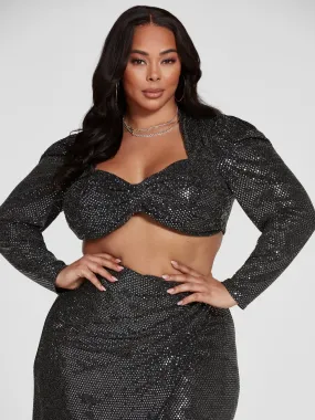 Leandra Puff Sleeve Metallic Crop Top