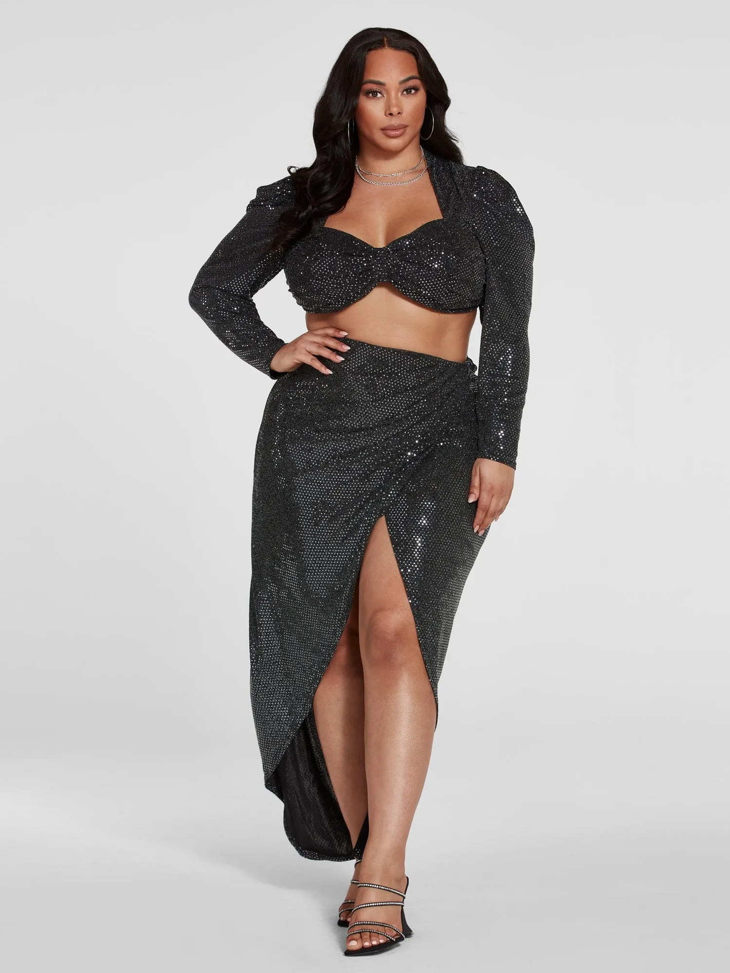 Leandra Puff Sleeve Metallic Crop Top