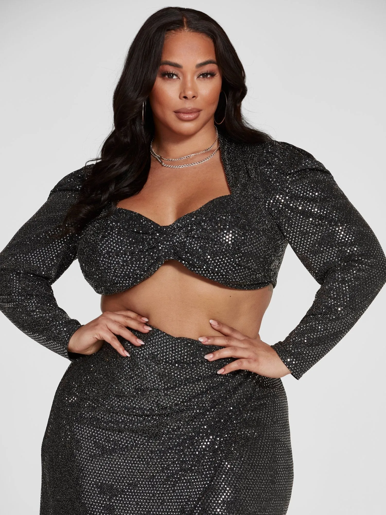 Leandra Puff Sleeve Metallic Crop Top