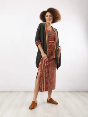 Long printed quilted skirt with side slits