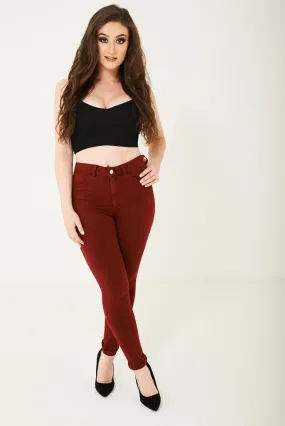 LONG Skinny Jean in Solid Red Ex Brand