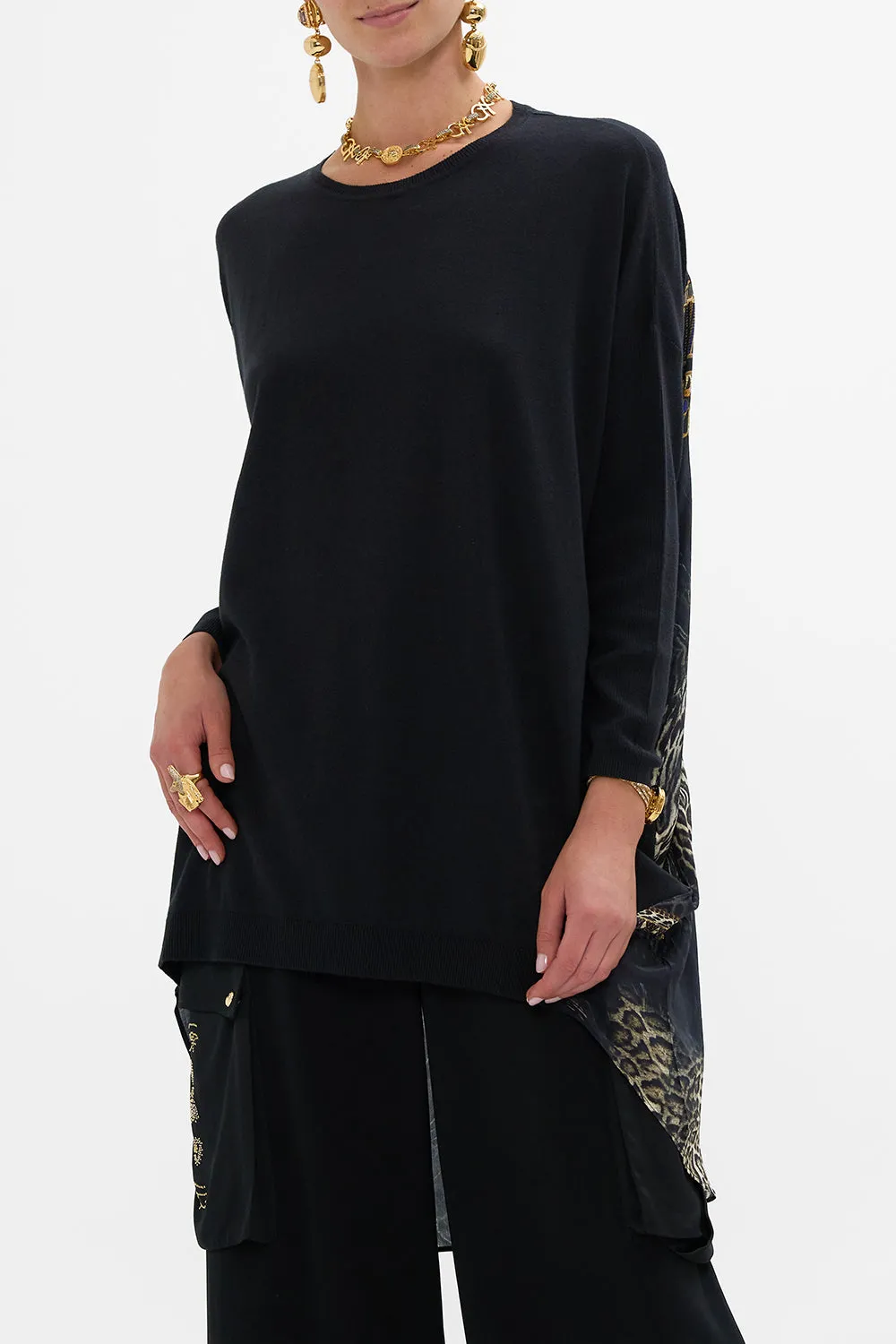 LONG SLEEVE JUMPER WITH PRINT BACK CAT WORSHIP