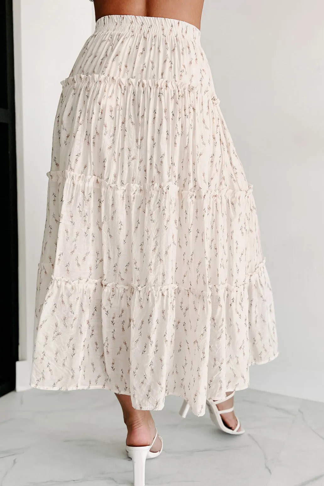 Looking For Beauty Floral Tiered Midi Skirt (Cream)