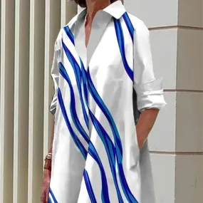 Loose Three-quarter Sleeve Rib Lapel Midi Skirt Dress