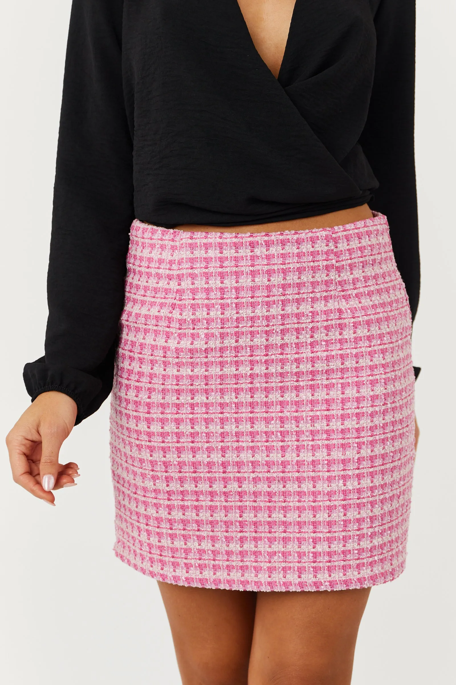 Magenta and Cream Tweed Mini Skirt