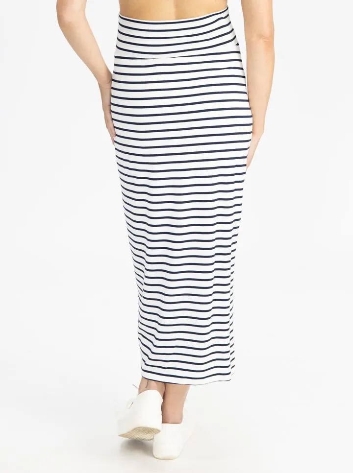 Maternity Maxi  Skirt in White & Navy Stripes