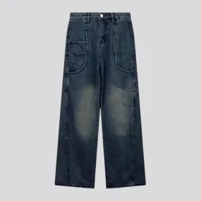 Medium-wash diagonal-stitching jeans
