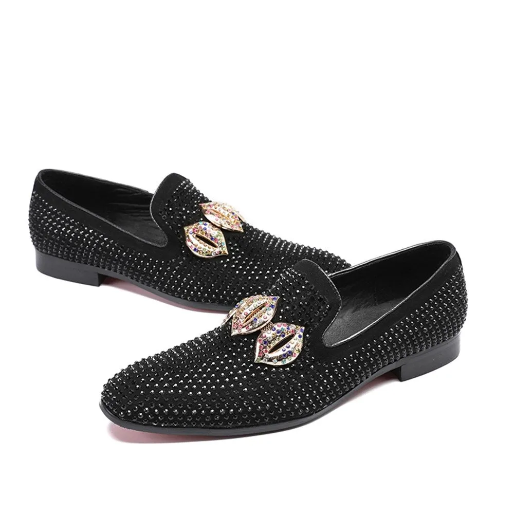 Mens Slip on Pointed Oxfords with Decoration