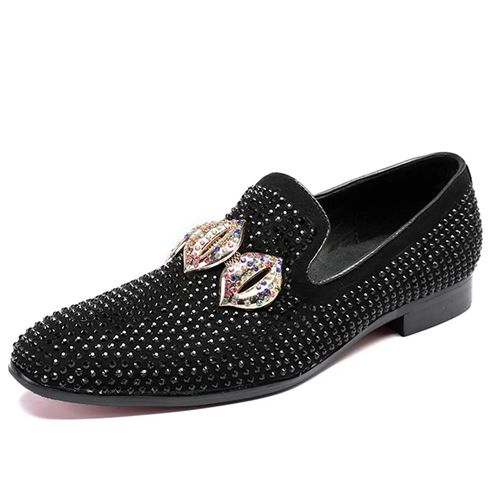 Mens Slip on Pointed Oxfords with Decoration