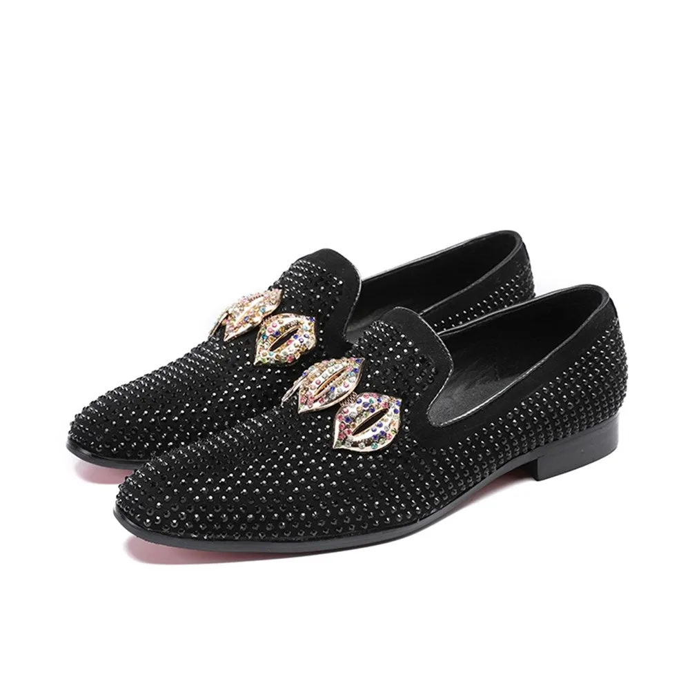 Mens Slip on Pointed Oxfords with Decoration