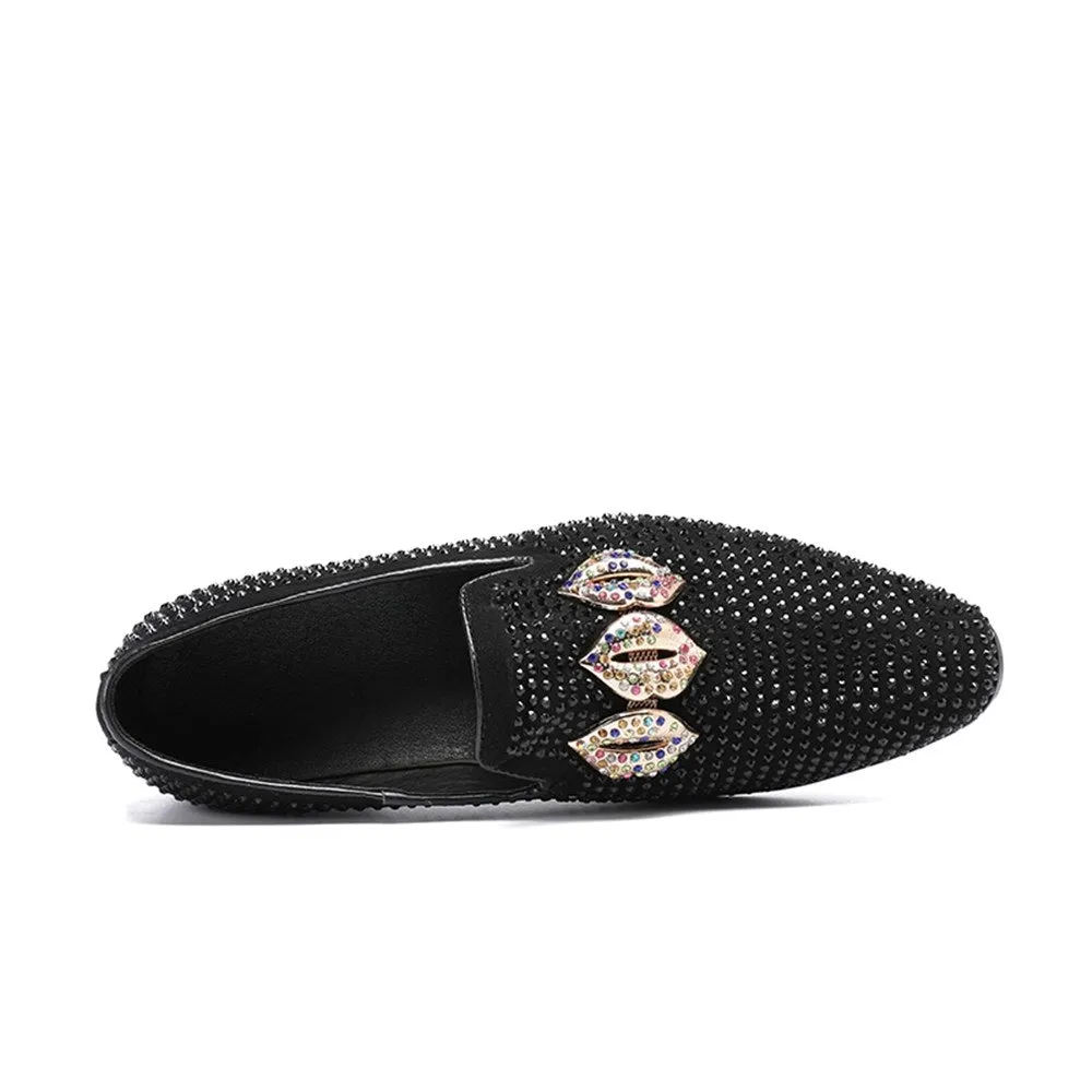 Mens Slip on Pointed Oxfords with Decoration