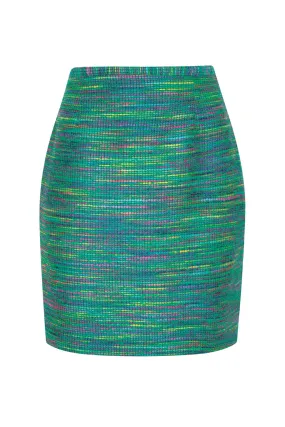 Mini Skirt in Green Striped Tweed - Penny