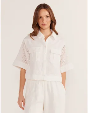 Mink Pink Frida Broderie Crop Shirt - Ivory