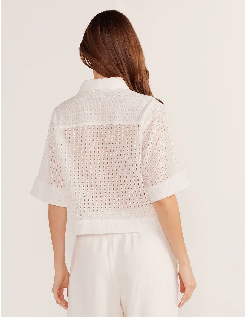 Mink Pink Frida Broderie Crop Shirt - Ivory
